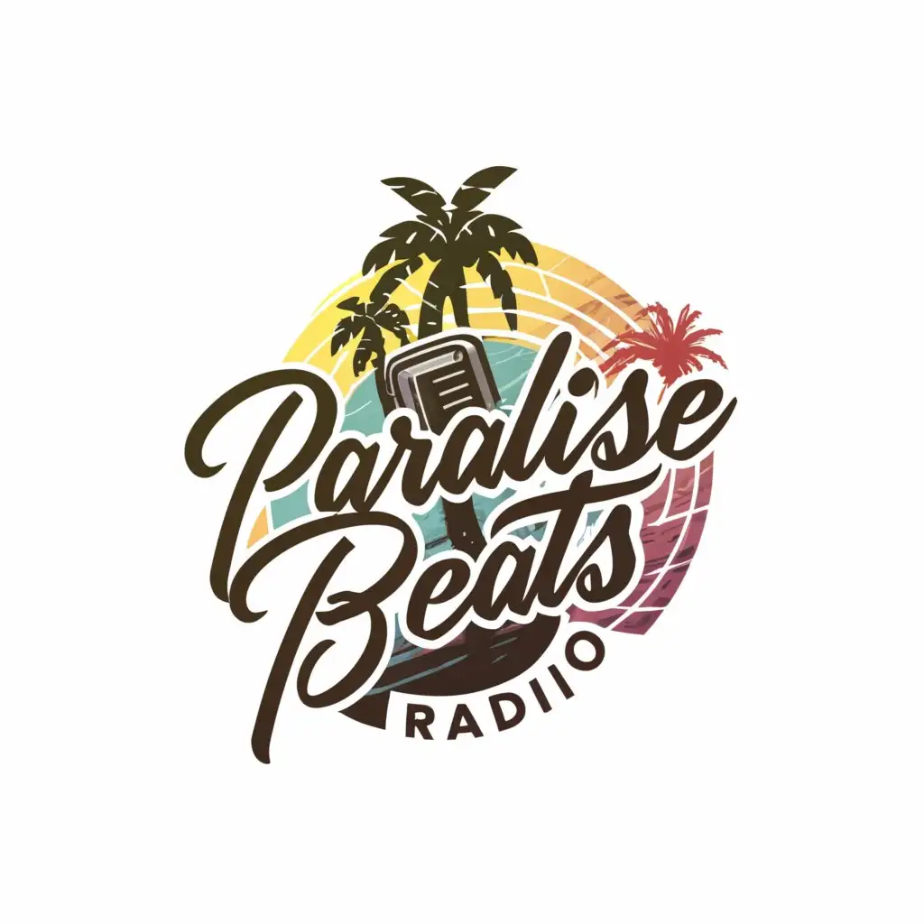 a logo design,with the text "Paradise Beats Radio", main symbol:Hawaii, Radio, Broadcast, Paradise,complex,clear background