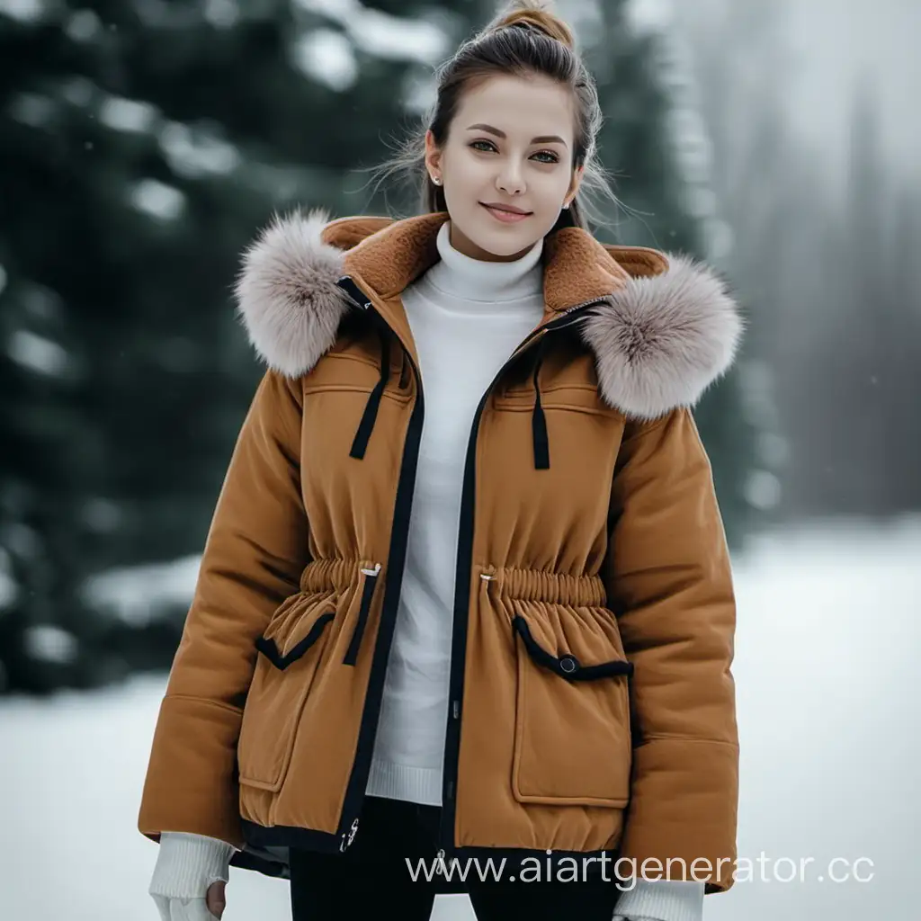 Зимняя куртка женская с мехом на девушке зимой