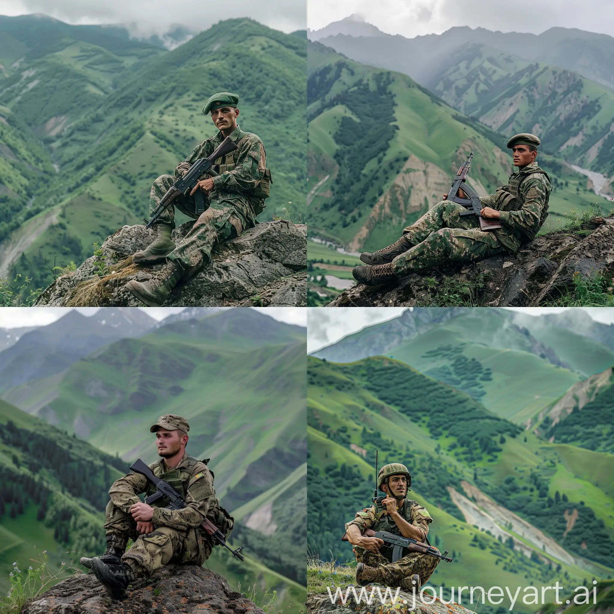 Soldier-Resting-Against-Green-Mountains-with-AK45