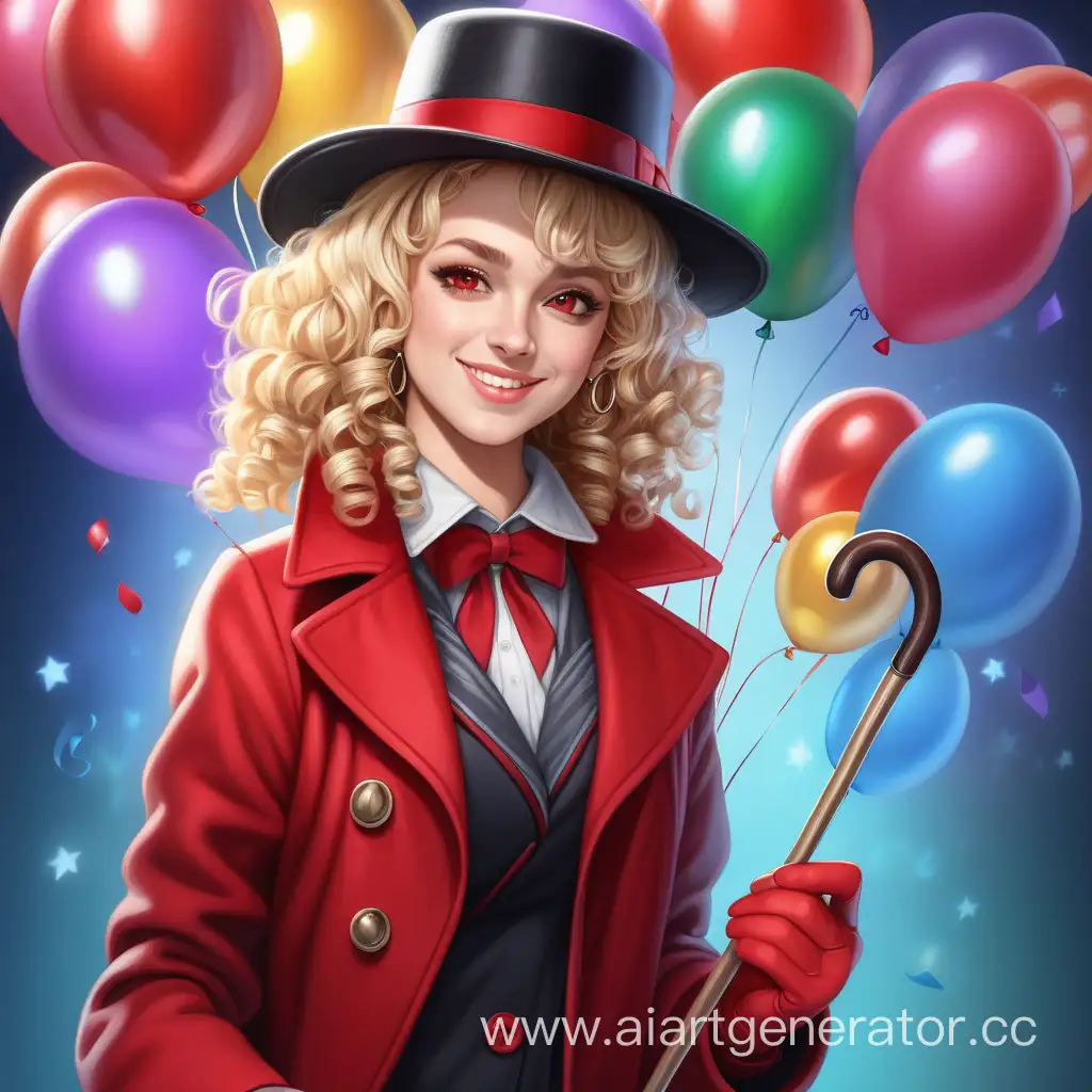 Joyful-Blonde-Magician-with-Balloons-and-Cane