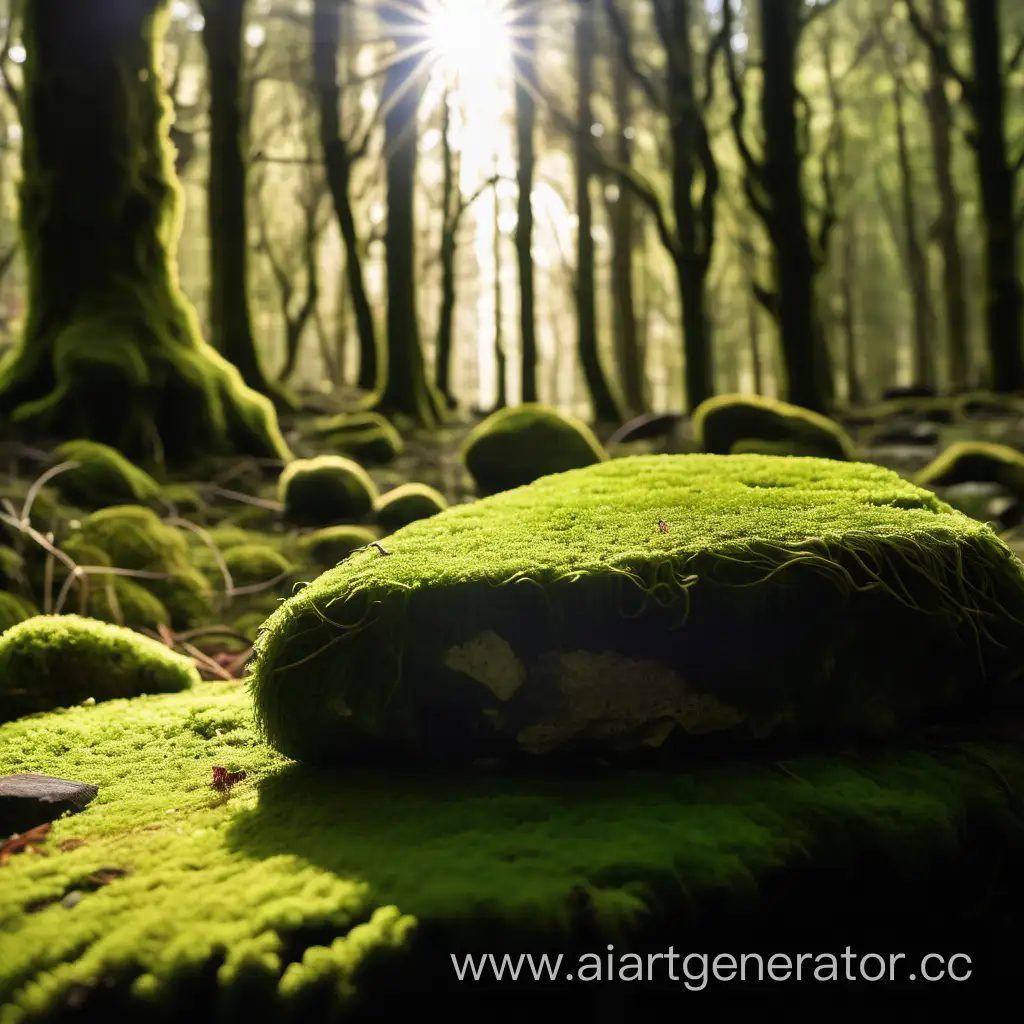 Sunlit-Mossy-Stone-in-Forest