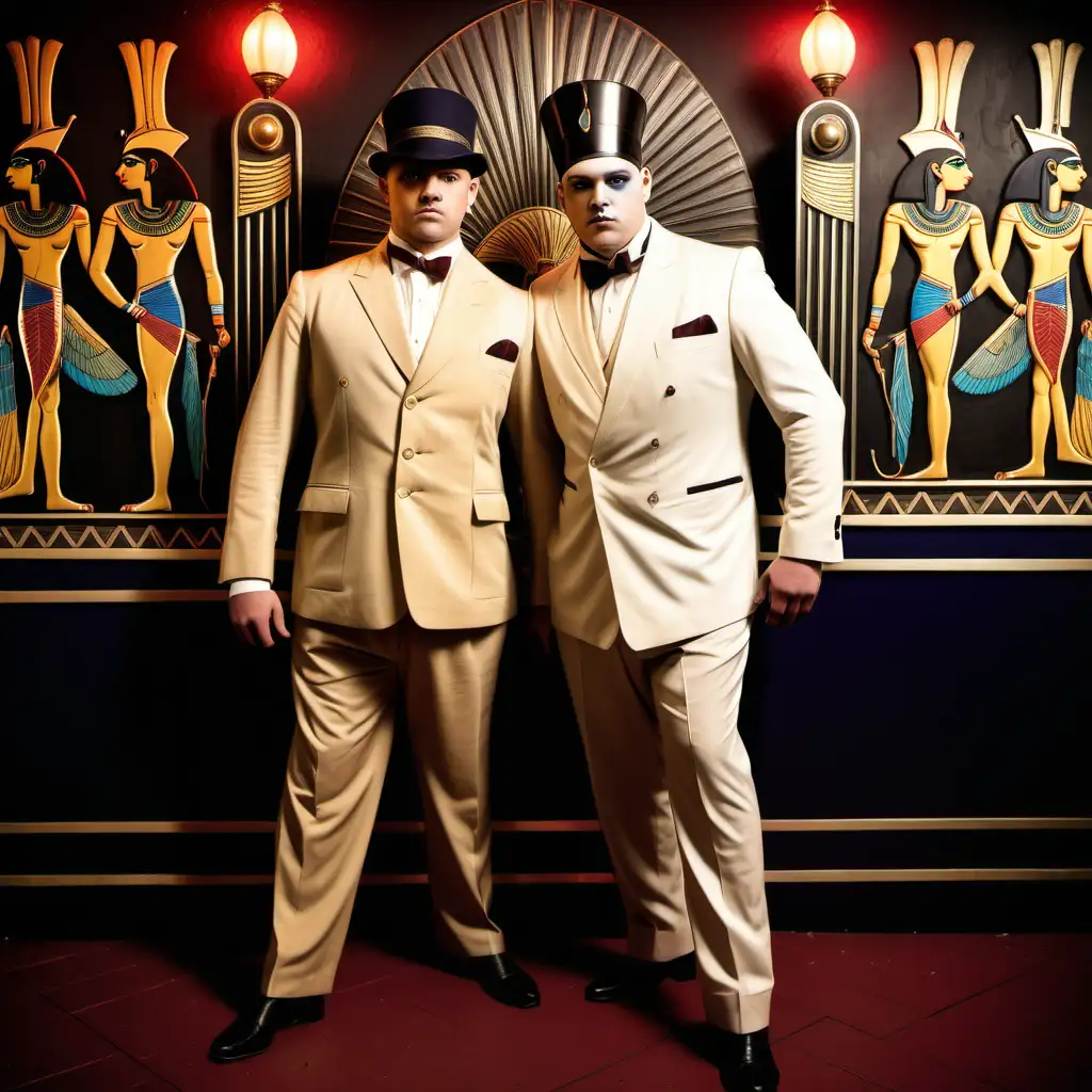 Full colour image. 1920s. Two bouncers at an Egyptian themed British nightclub.