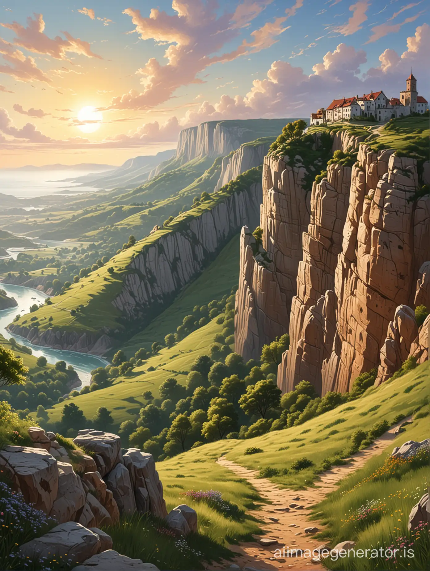 illustration for book cover.  For the background.  The view over the hill and the cliff