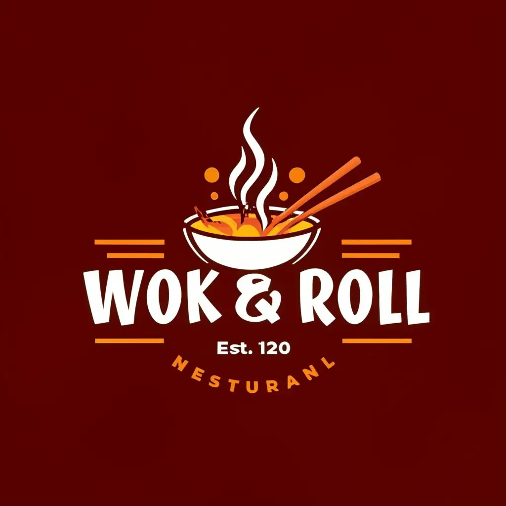 LOGO-Design-For-Wok-Roll-Vibrant-Asian-Restaurant-Symbol-with-Wok-and-Rice-Theme