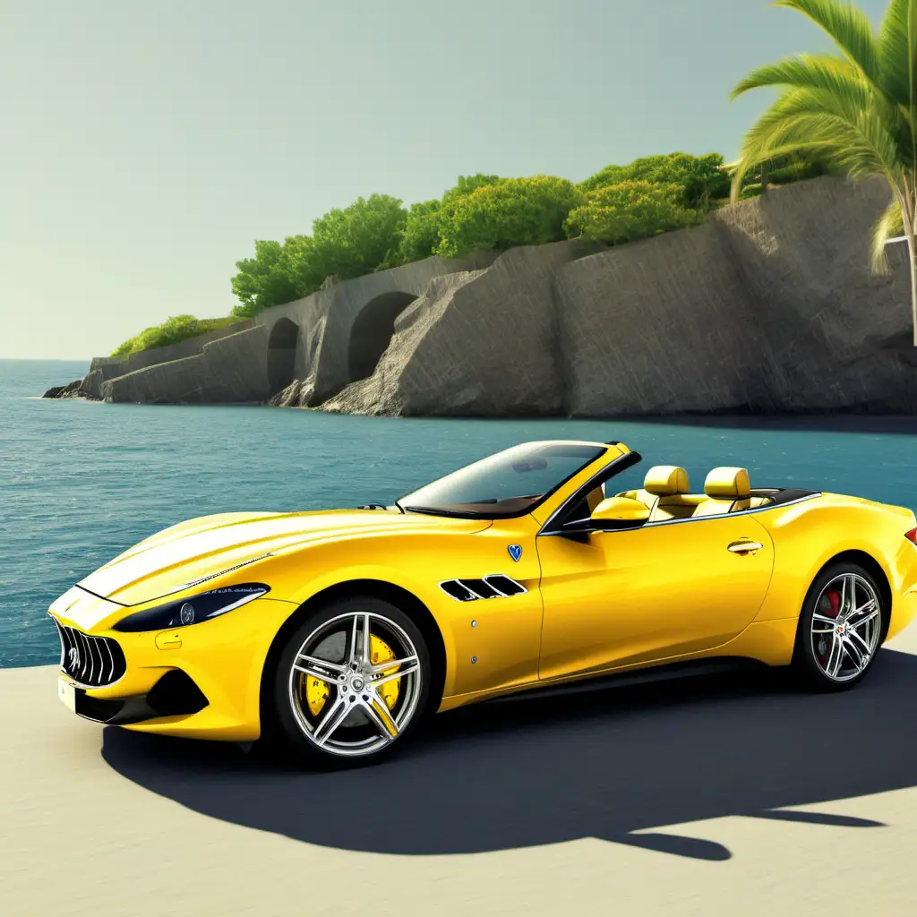 2023 Maserati Convertible Parked by the Tropical Seaside