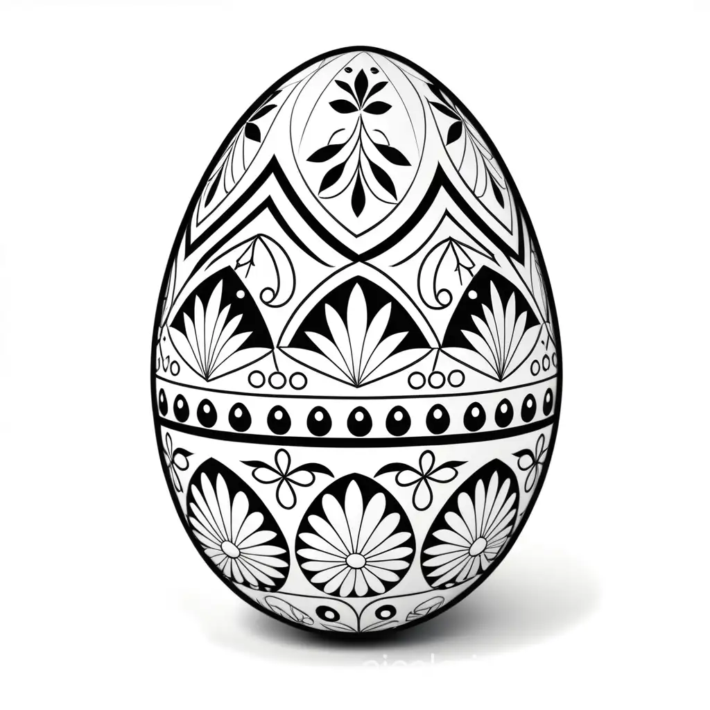 russian easter egg, Coloring Page, black and white, line art, white background, Simplicity, Ample White Space. The background of the coloring page is plain white to make it easy for young children to color within the lines. The outlines of all the subjects are easy to distinguish, making it simple for kids to color without too much difficulty