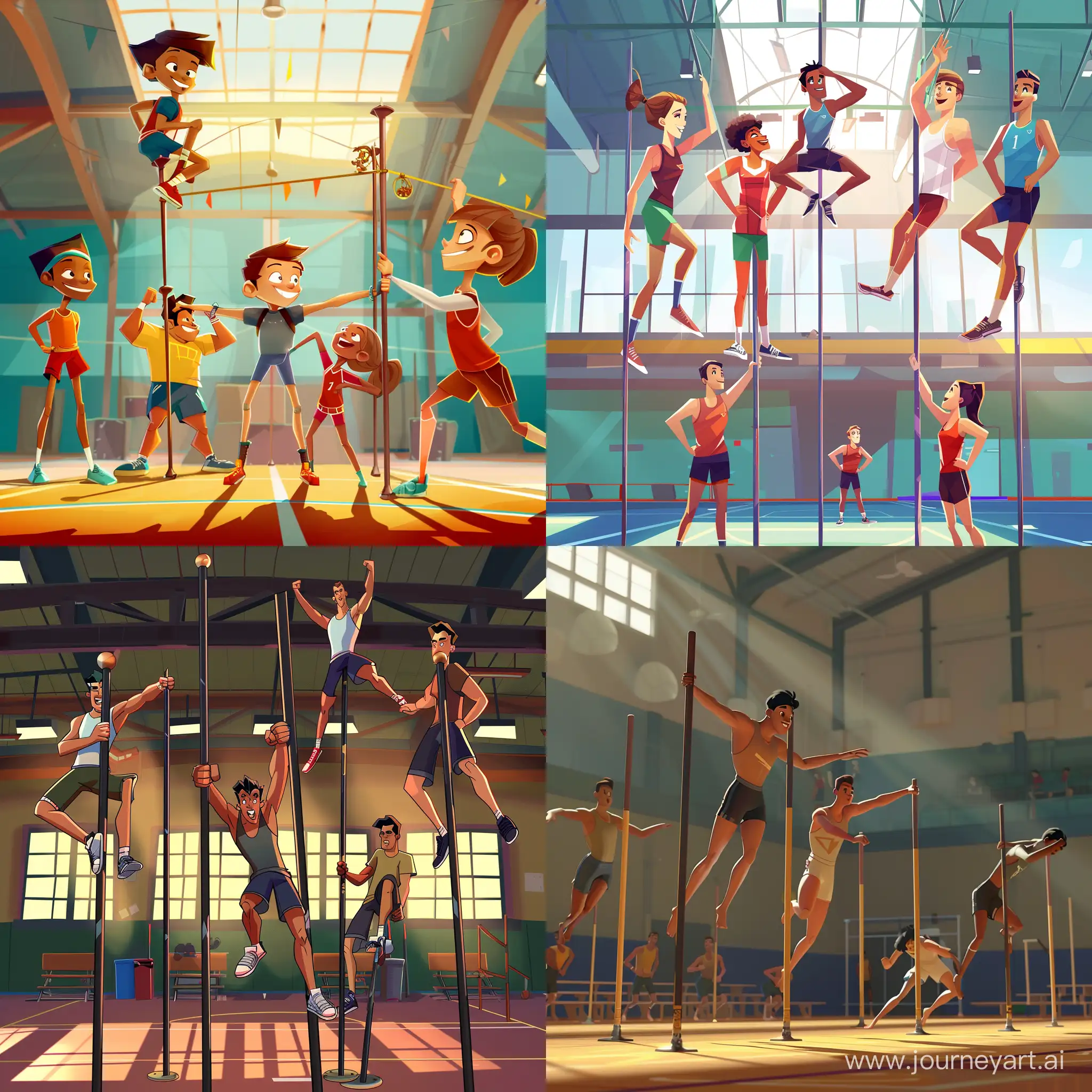 Animated-Cartoon-Team-Balancing-Challenge-in-Gymnasium