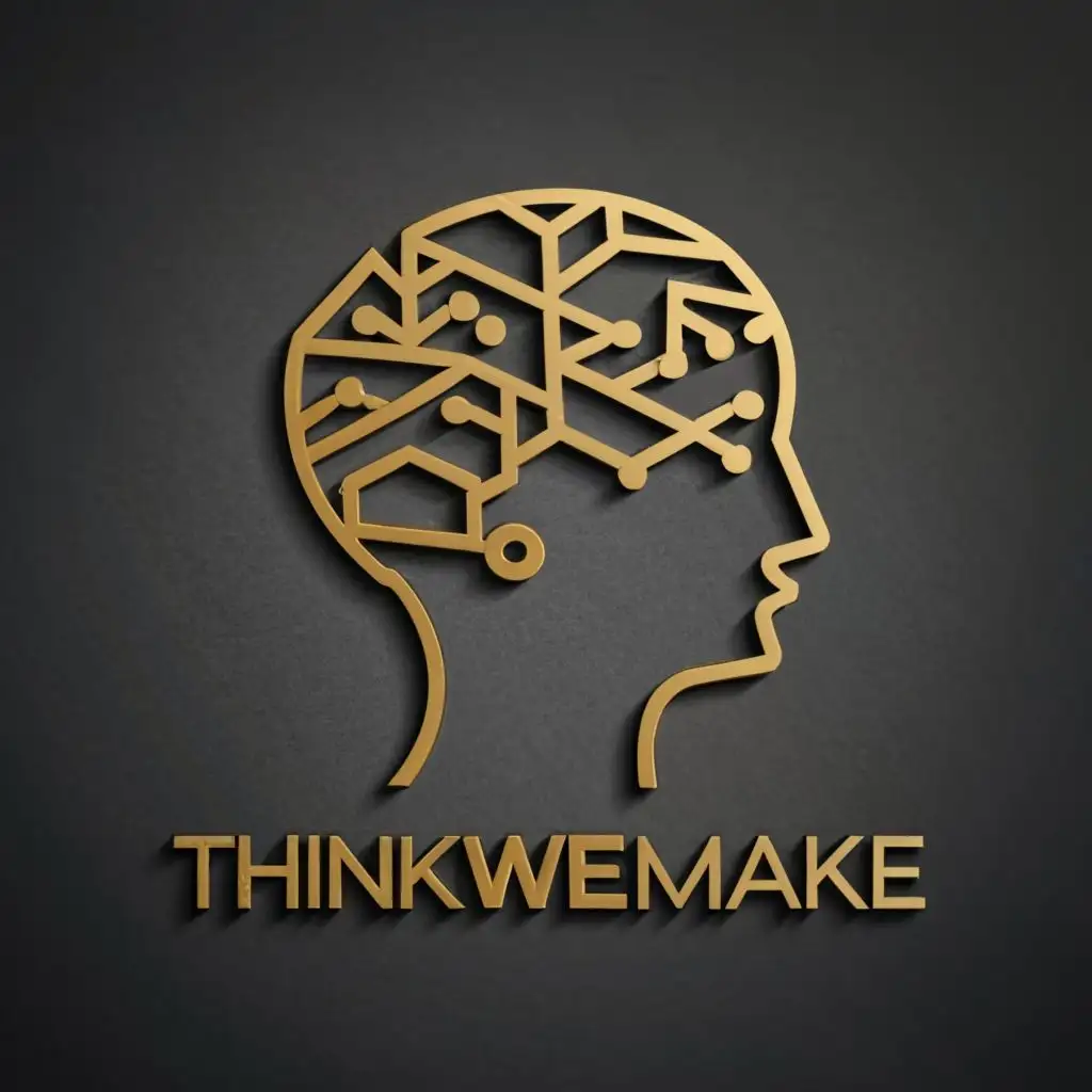 logo, 3d of a mind, with the text "thinkwemake", typography, be used in Technology industry