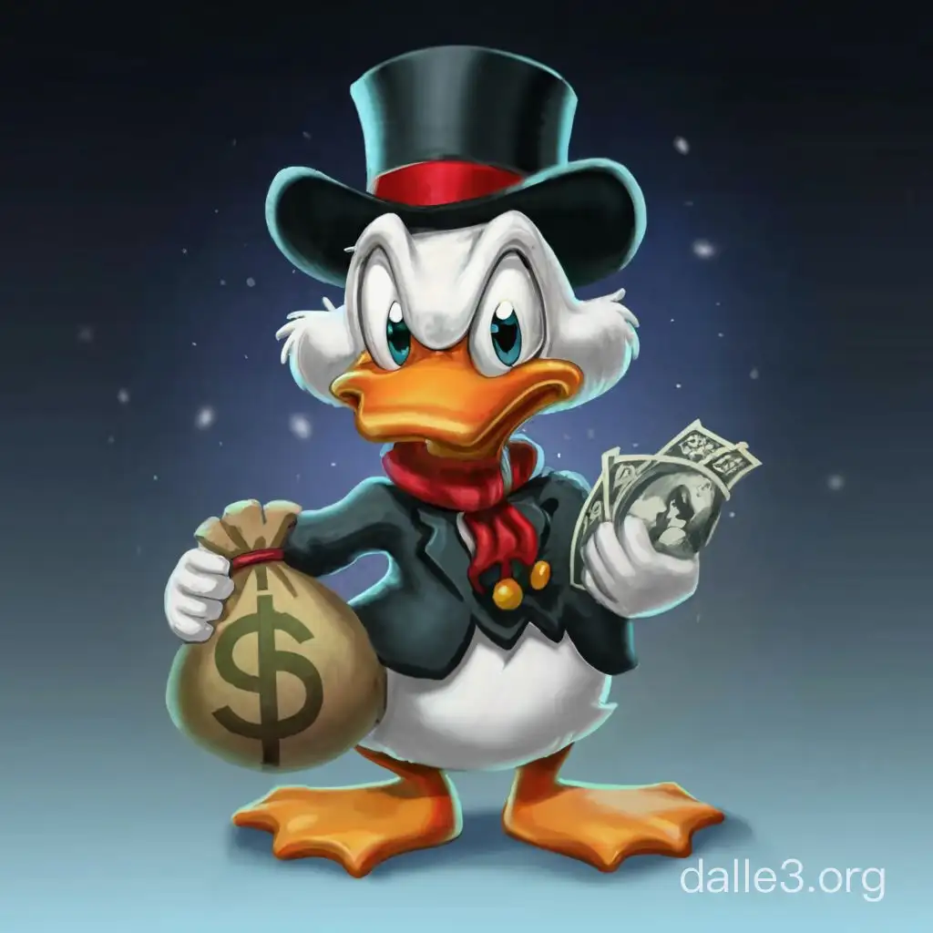 Realistic Scrooge McDuck Holding Money Bag | Dalle3 AI