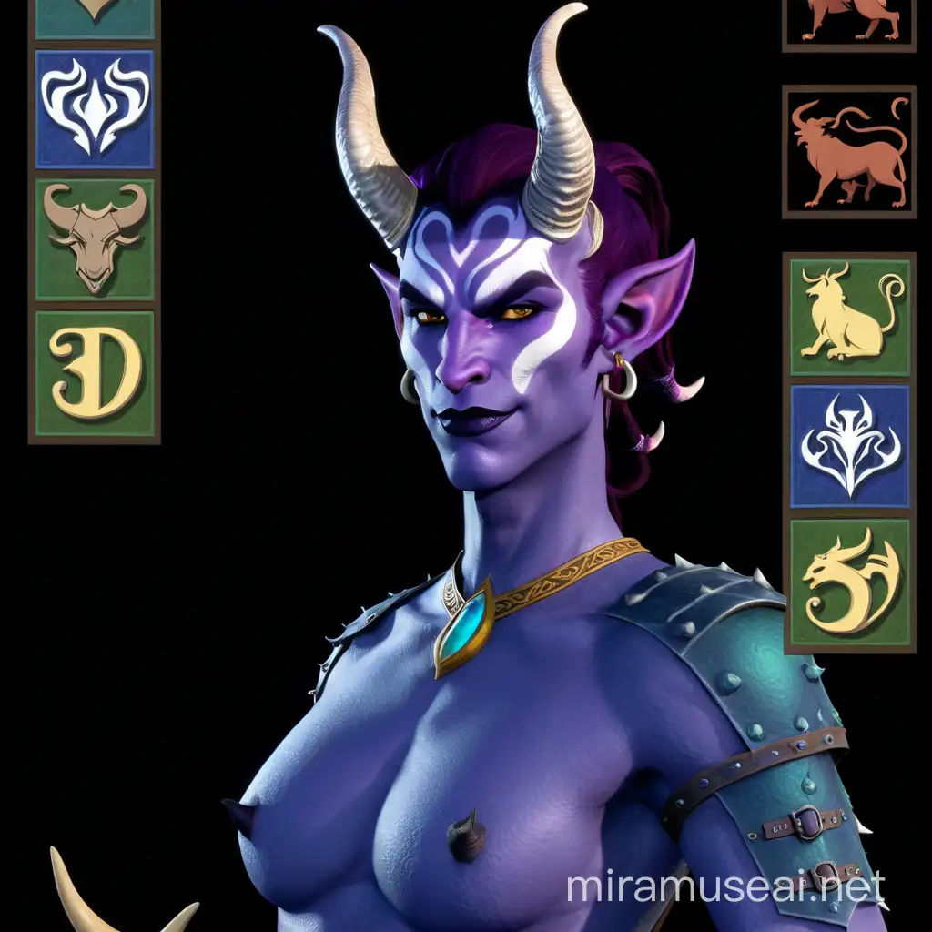 badurs gate 3 sexy character, horns, tiefling, purple skin, homosexual tiefling, bard, D&D, dangeons and dragons