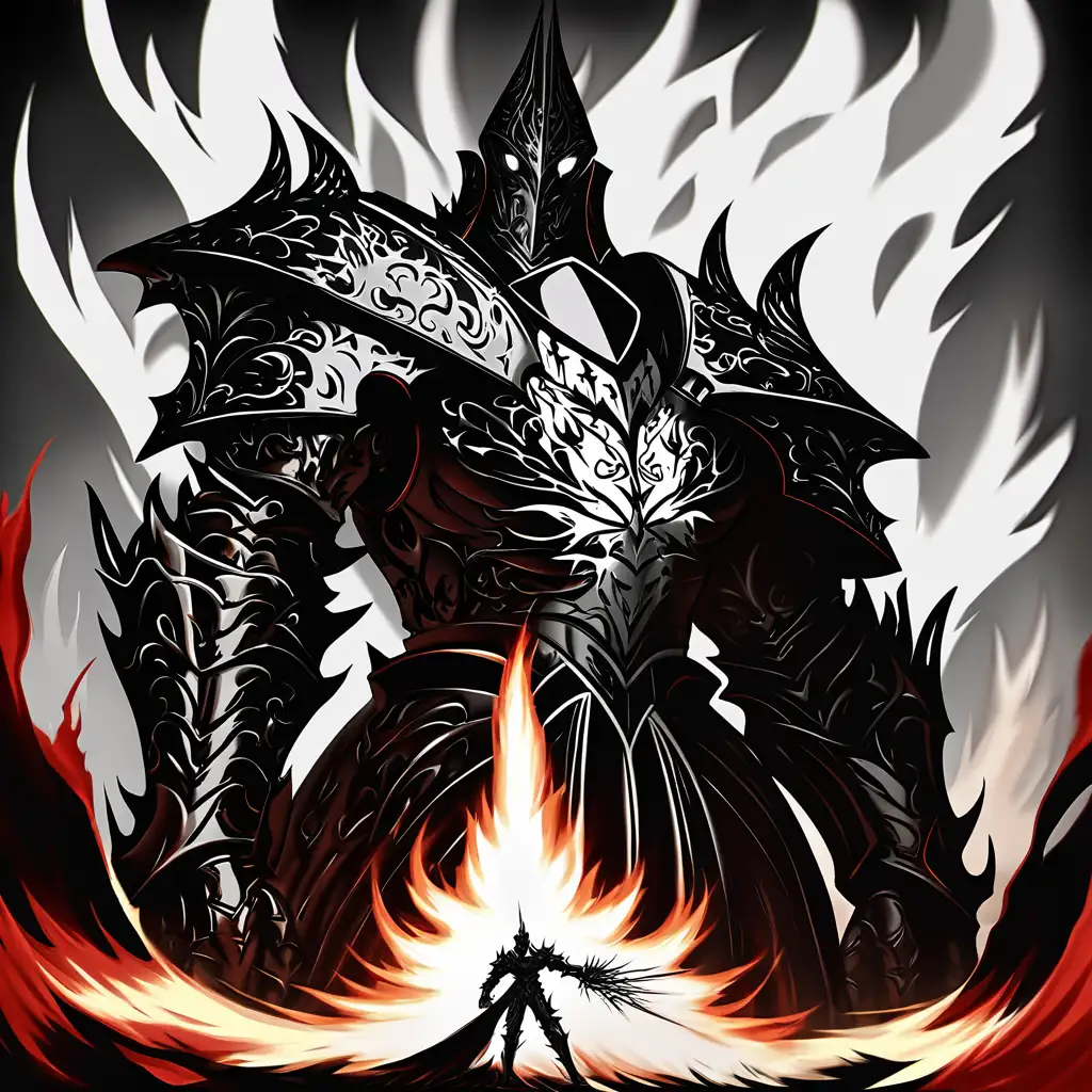 Wrath is a towering figure, exuding an aura of raw power and aggression. Clad in sleek, form-fitting armor reminiscent of a medieval knight, their silhouette is imposing and formidable. Their black and white color scheme reflects the stark contrasts of the game's aesthetic, with glossy black armor adorned with intricate white engravings and accents. Wrath's eyes burn with intensity, glowing a fierce crimson amidst the darkness of their helmet