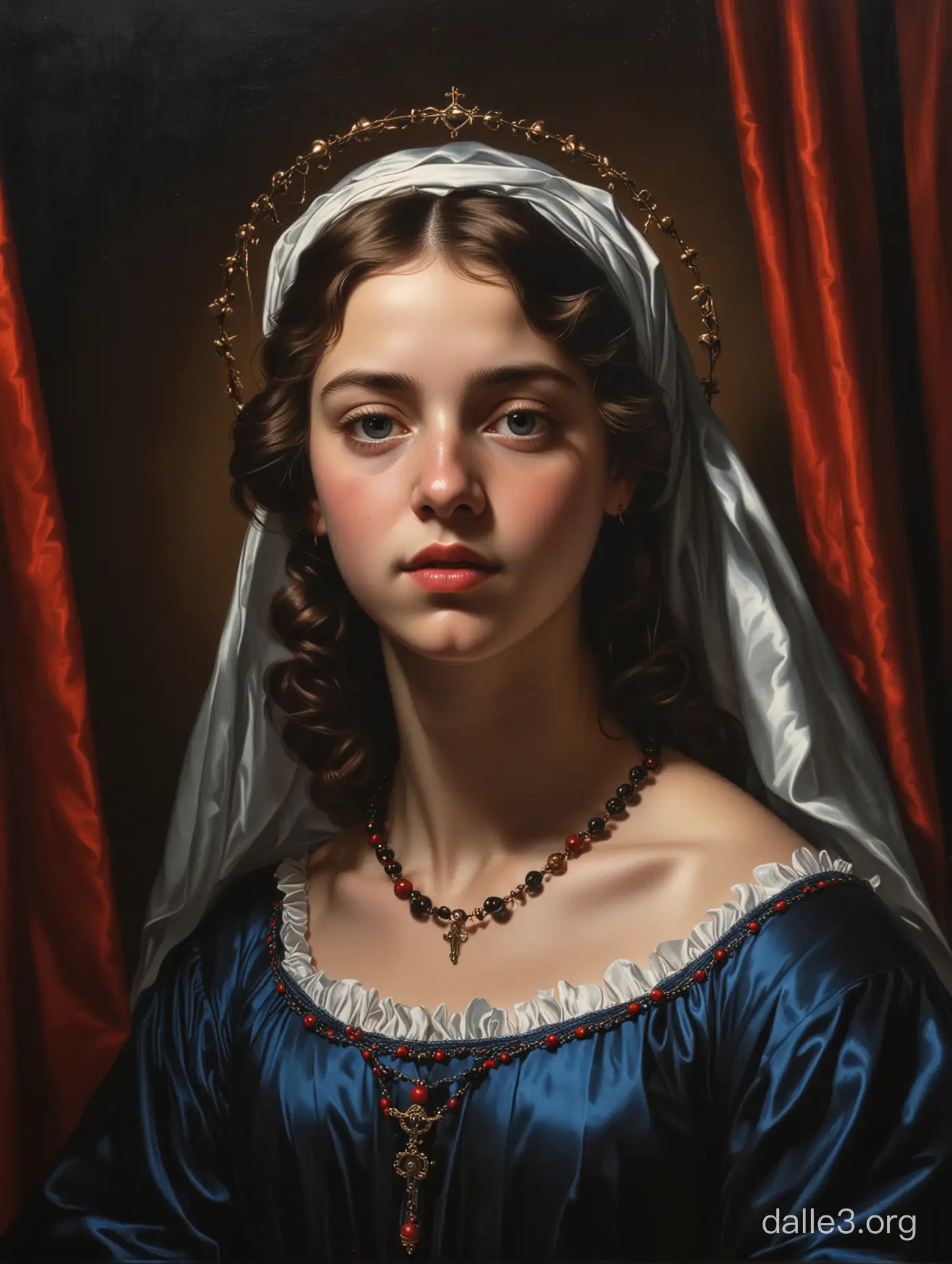 Baroque Oil Painting Portrait of Mary Virgin with Rosary and Halo ...