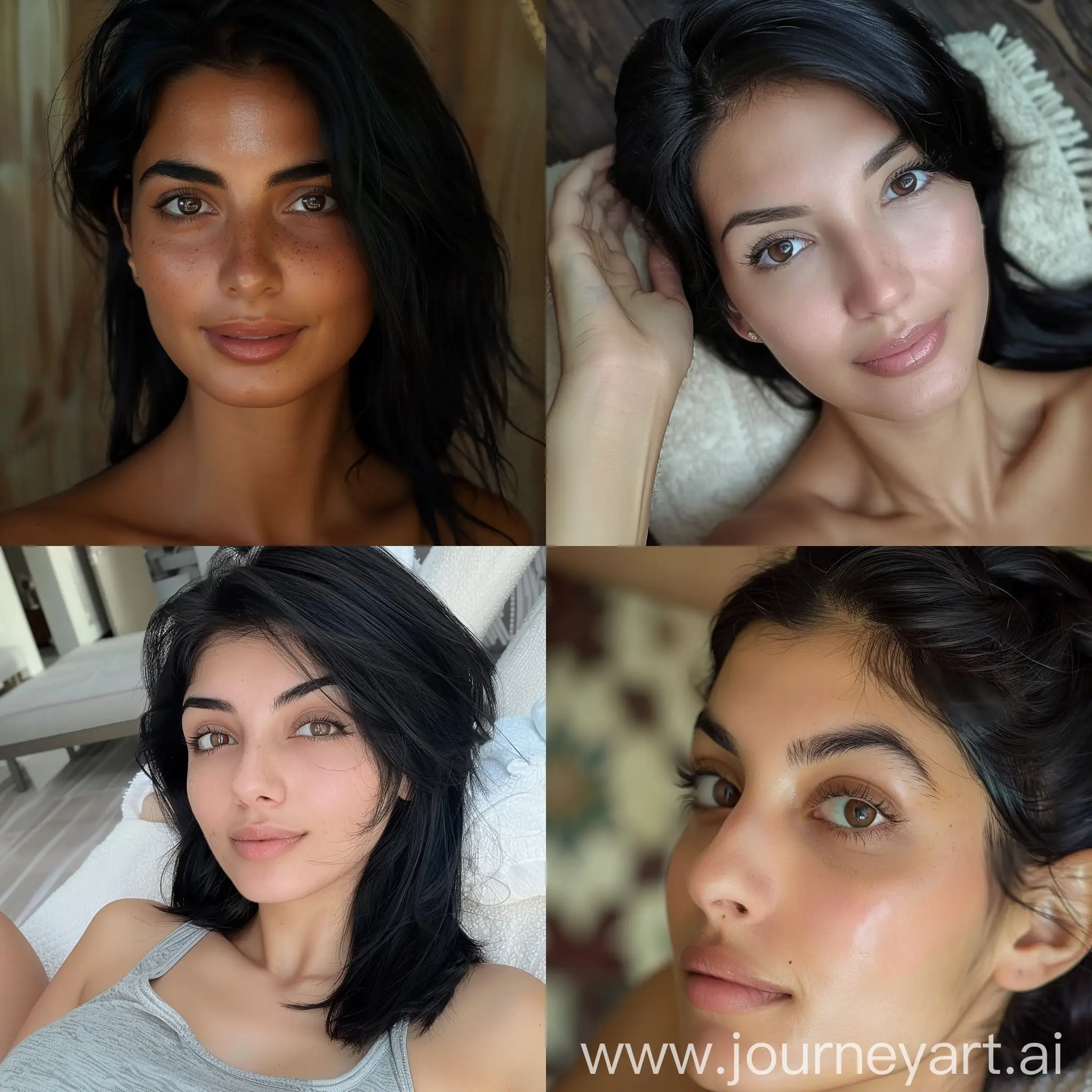 Красивая смуглая армянская девушка с чёрными волосами и карими глазами на сеансе массажа
