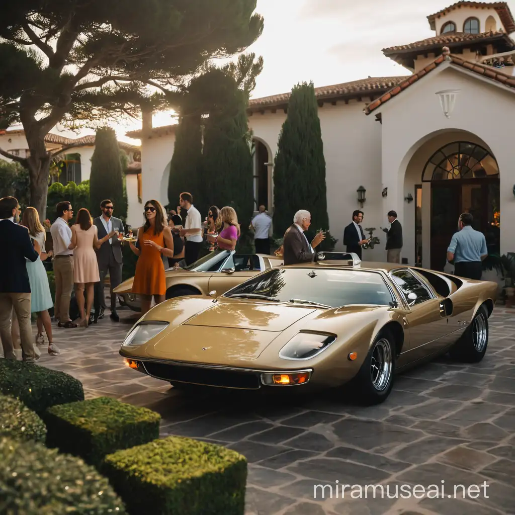 1960s Sports Car Party with Luxurious Villa Backdrop