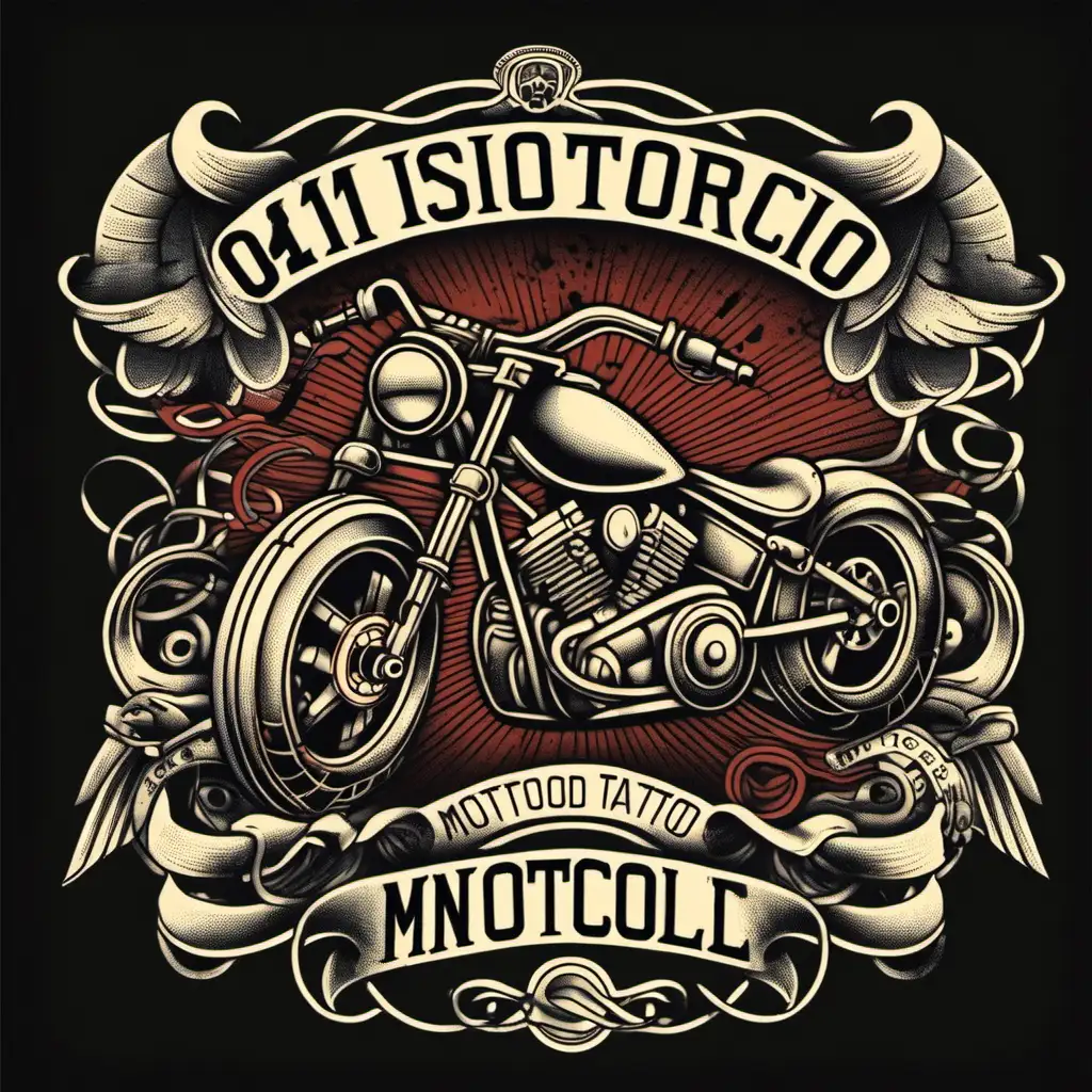 Vintage Motorcycle TShirt Design with Oldschool Tattoo Art