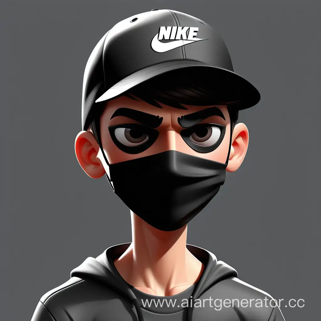 мальчик в кепке найк, в черной маске, без фона в стиле мультика