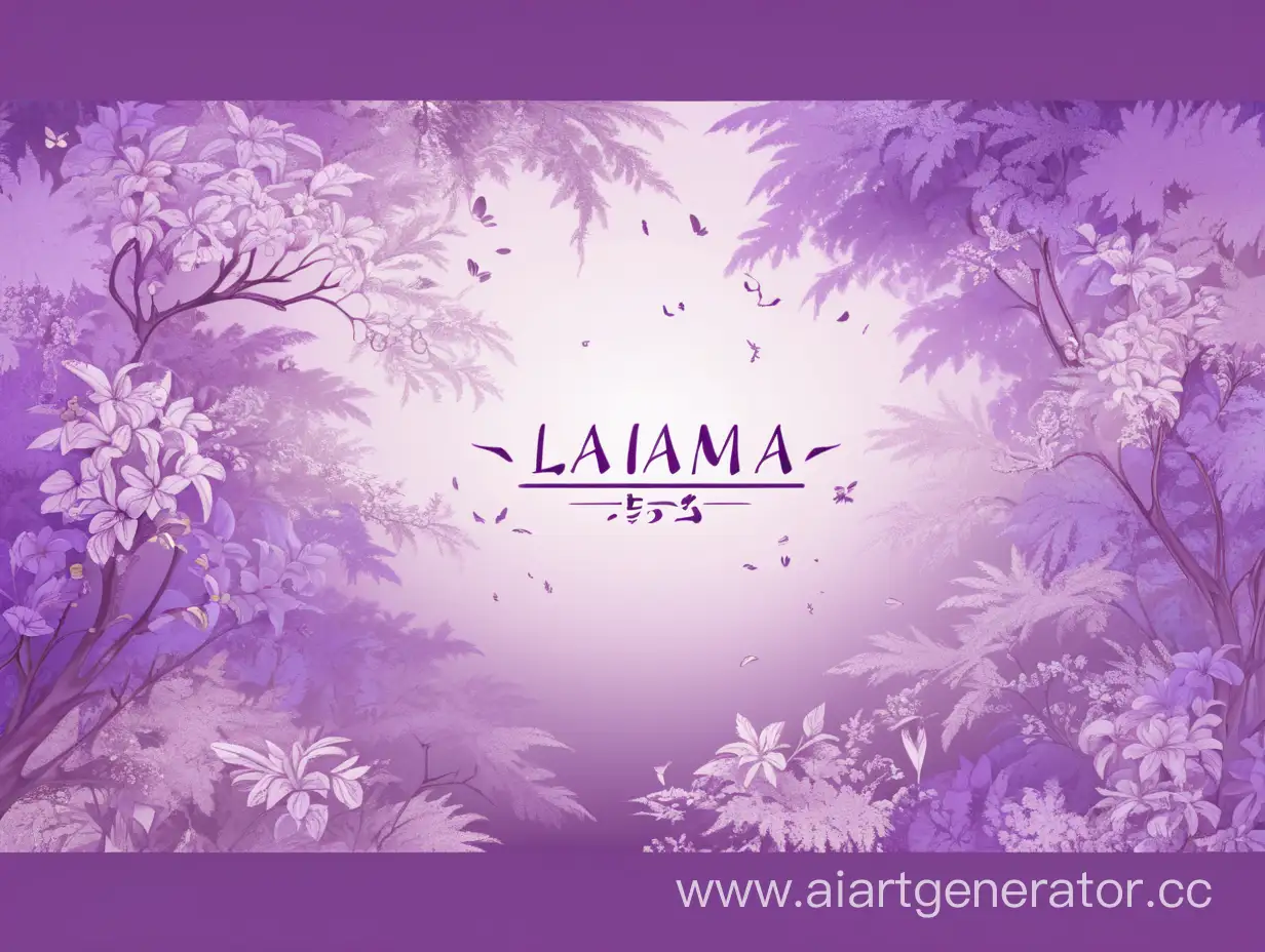 Красивый фон в фиолетовых тонах с надписью Laiama в аниме стиле