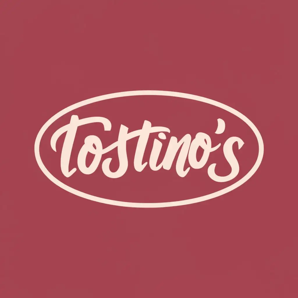 logo, Solid red elongated oval; cursive typography, with the text "Tostino's", typography, be used in Restaurant industry