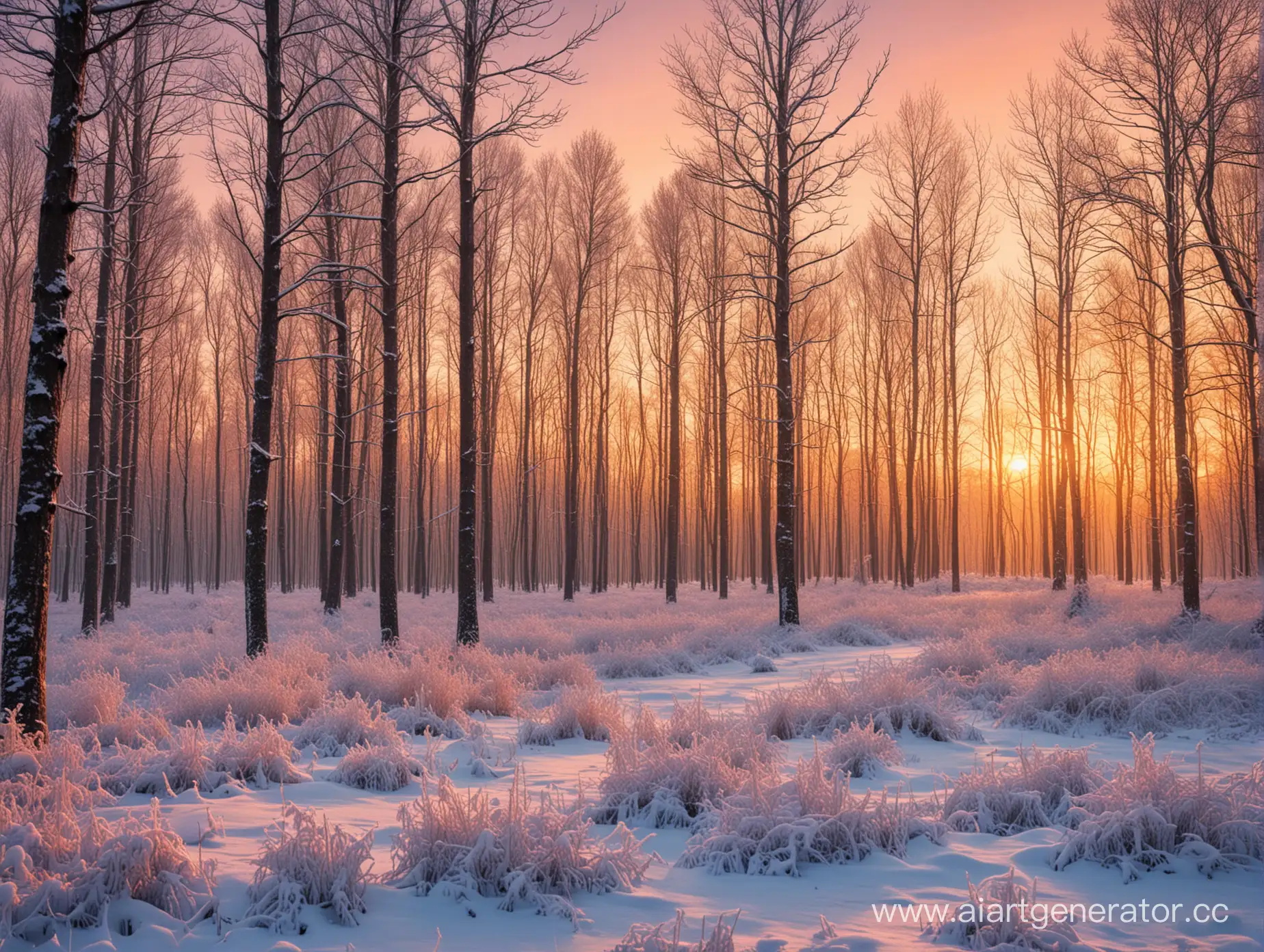 Enchanting-Winter-Forest-Sunset-Landscape-with-Snowcovered-Trees