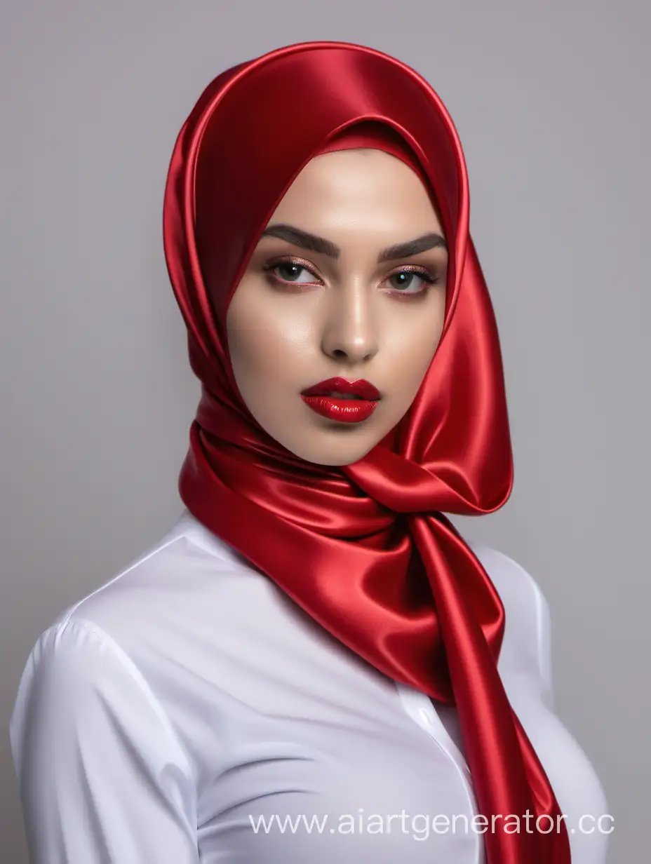 Stylish-Muslim-Girl-in-Red-Satin-Hijab-and-White-Shirt