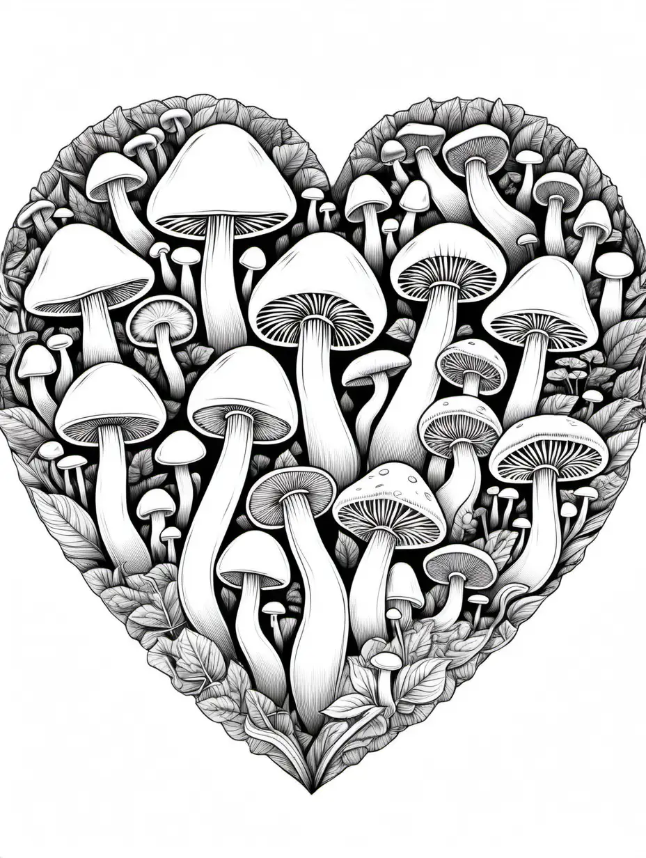 Heartshaped-Coloring-Page-with-Various-Mushrooms-for-Kids