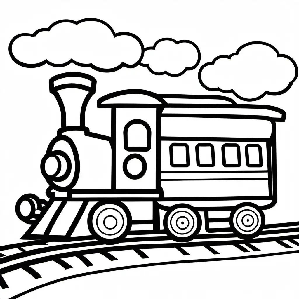 train, Coloring Page, black and white, line art, white background, Simplicity, Ample White Space. The background of the coloring page is plain white to make it easy for young children to color within the lines. The outlines of all the subjects are easy to distinguish, making it simple for kids to color without too much difficulty