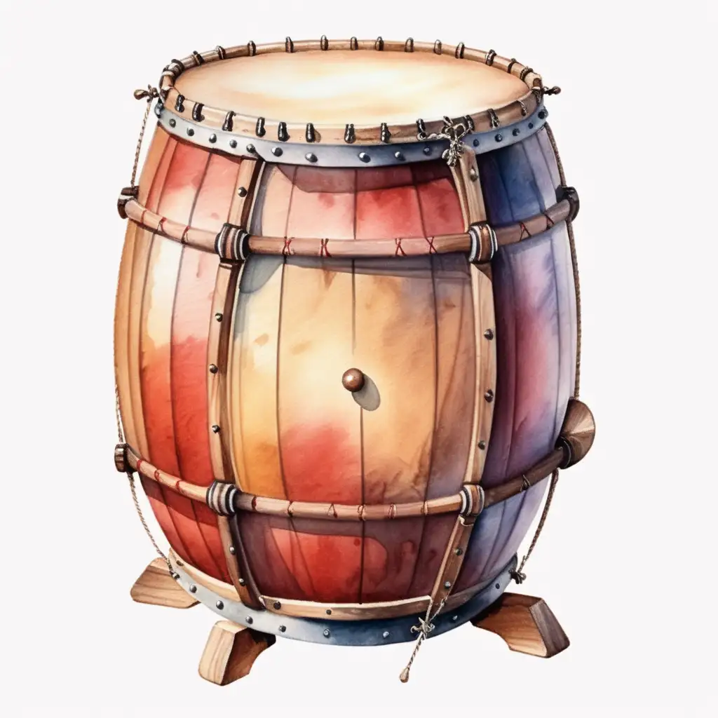 Isolated Medieval Drum Watercolor Drawing