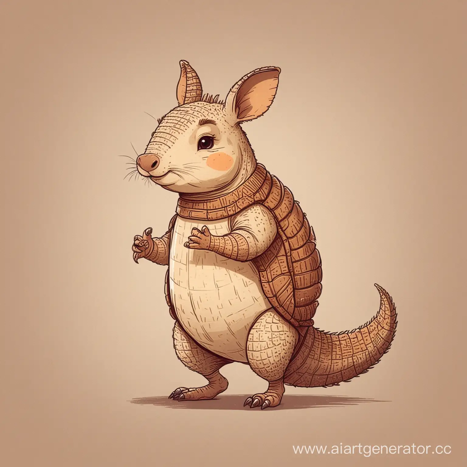 The character is an armadillo animal standing on its hind legs, a thoughtful face, a flat-style drawing
