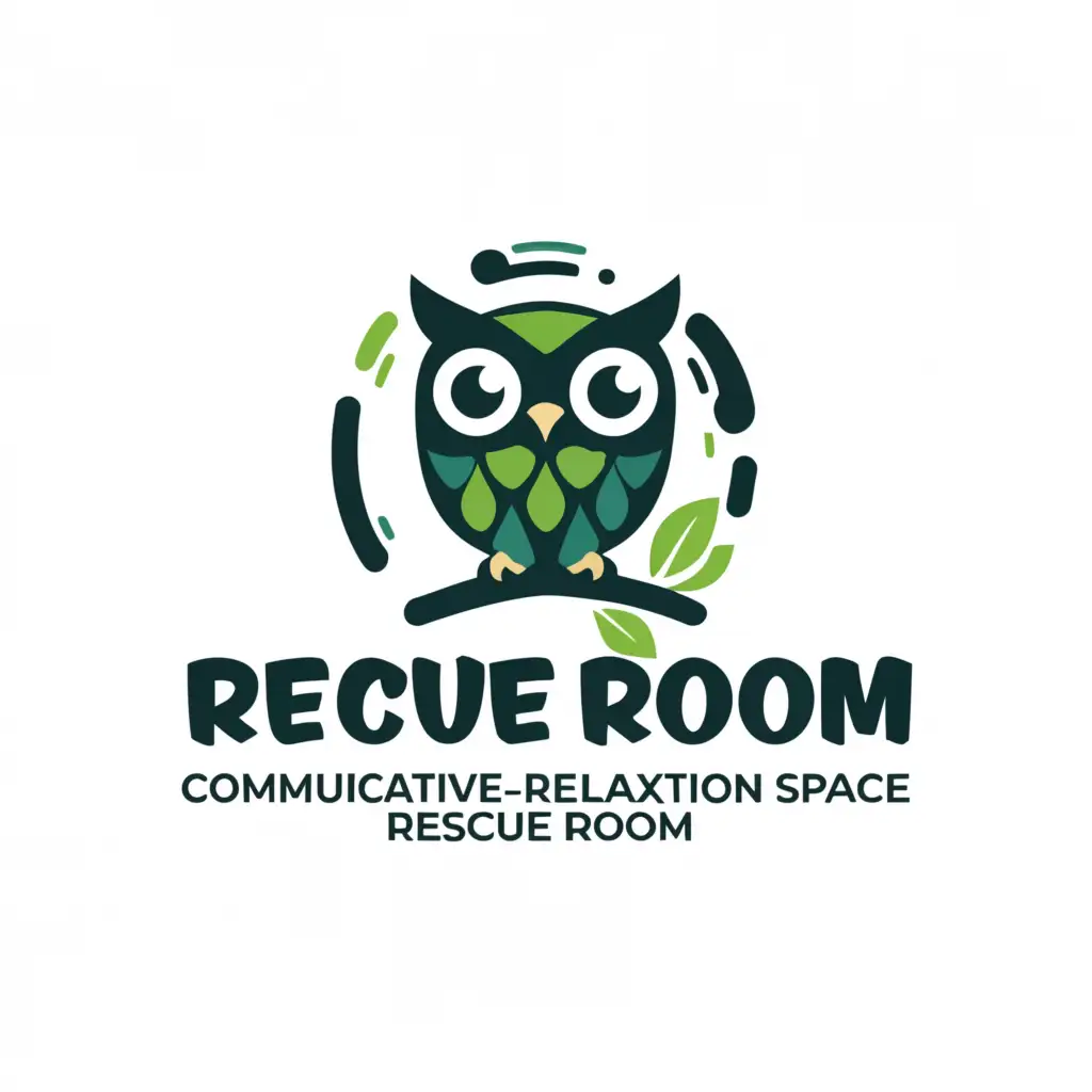 a logo design,with the text "Communicative-relaxation space Rescue room", main symbol:owl,Moderate,be used in Education industry,clear background
