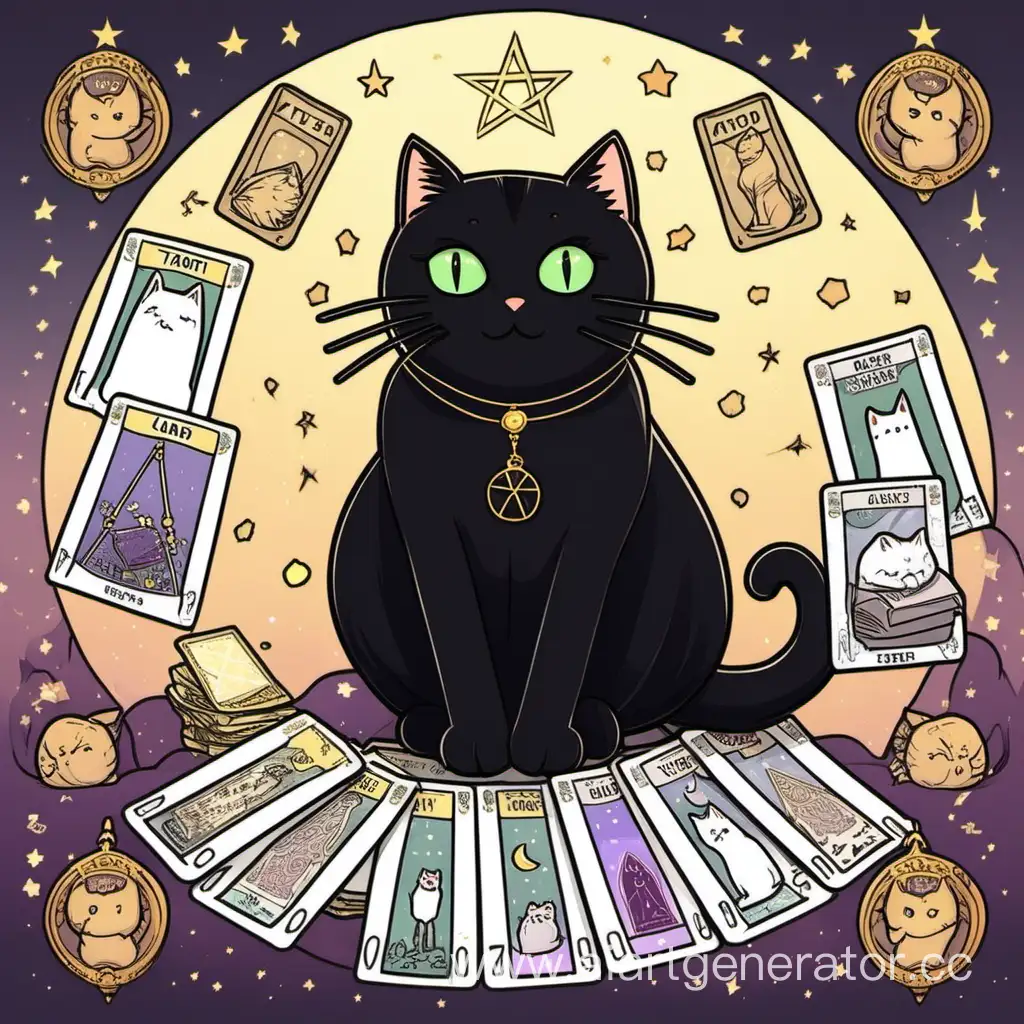 Pusheen-Style-Black-Cat-Predicts-Tarot-Cards