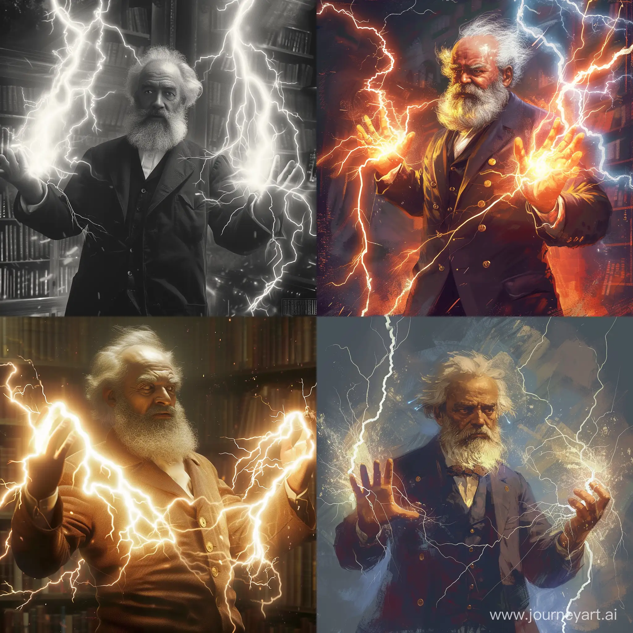 Karl Marx releases lighting bolts for his hands