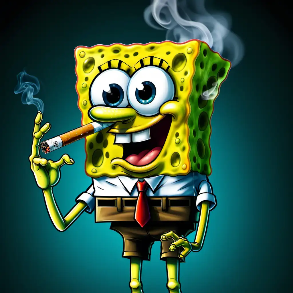 SpongeBob Smoking Cigarette Unconventional Cartoon Character Scene