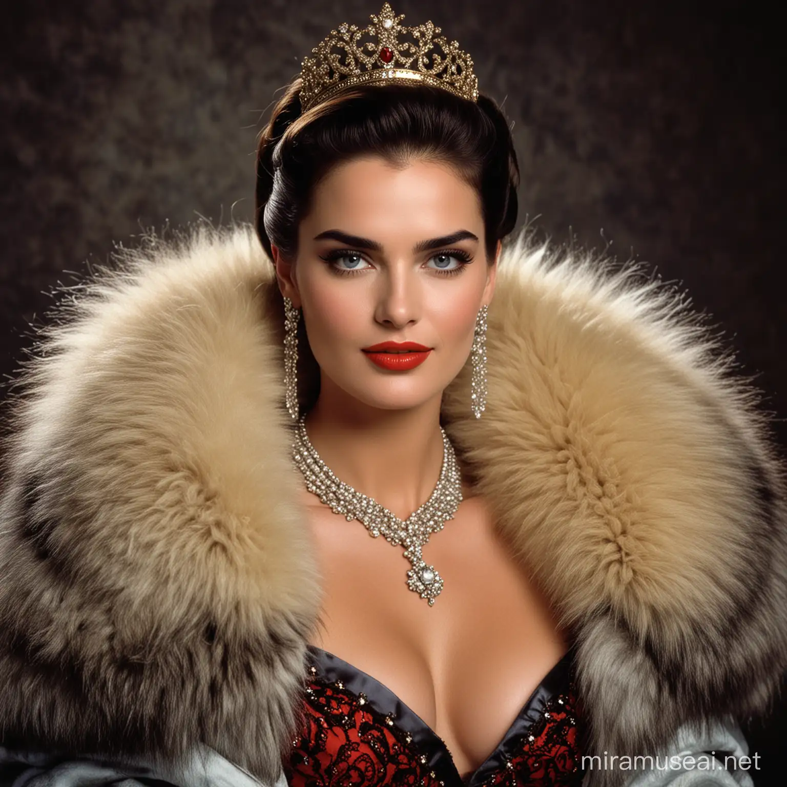 Vintage Glamour Portrait of a Young Woman in Fur Coat and Diamond Necklace