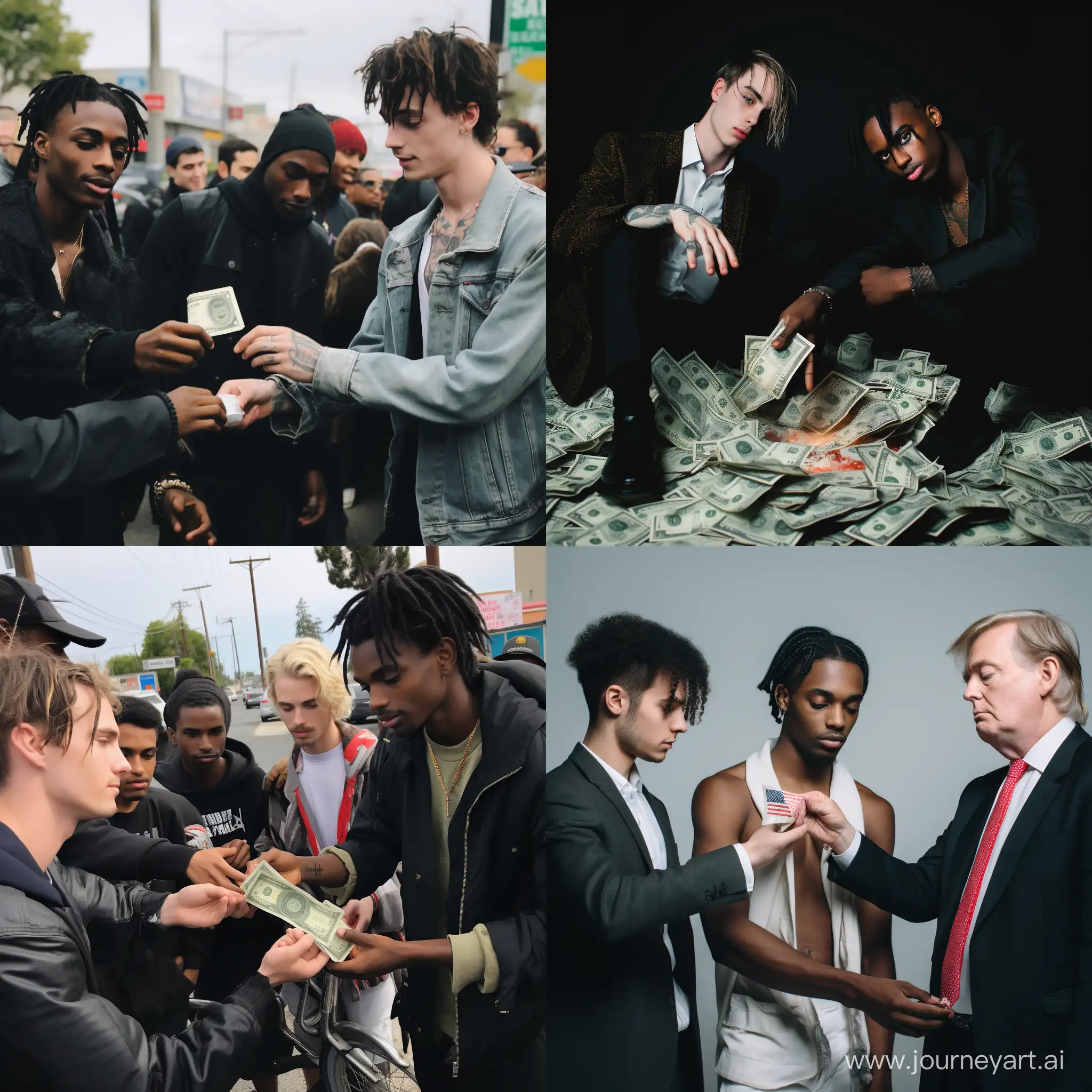 playboi carti handing out money to angry white bald emo men