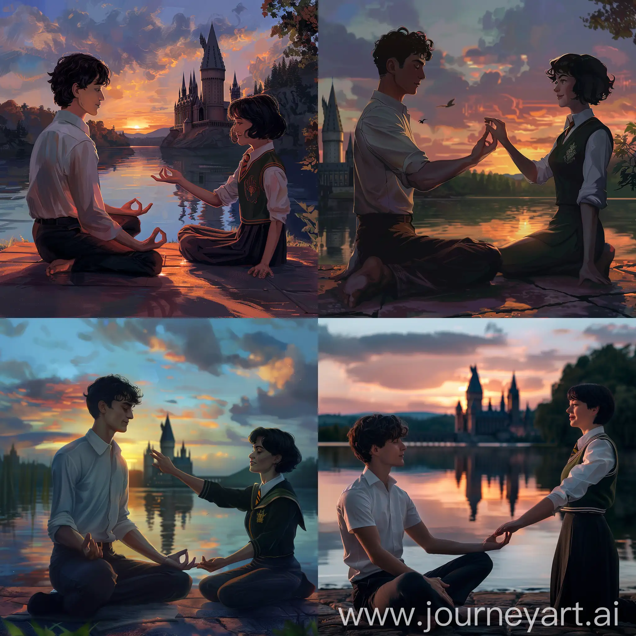Serenity-by-the-Lake-Twilight-Meditation-with-Hogwarts-Backdrop