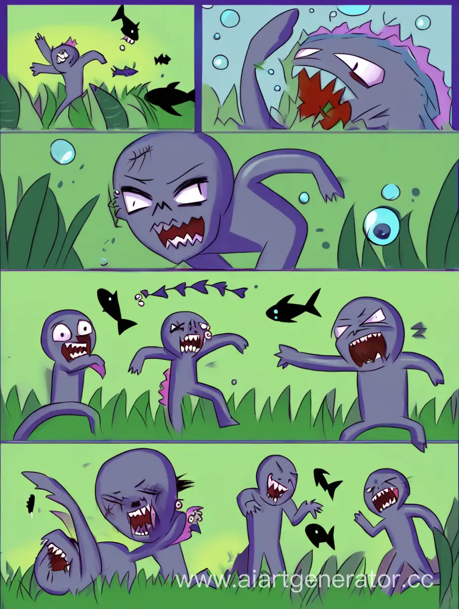 Wicked-Zombie-Screaming-at-Laughing-Dancing-Fish-on-the-Grass