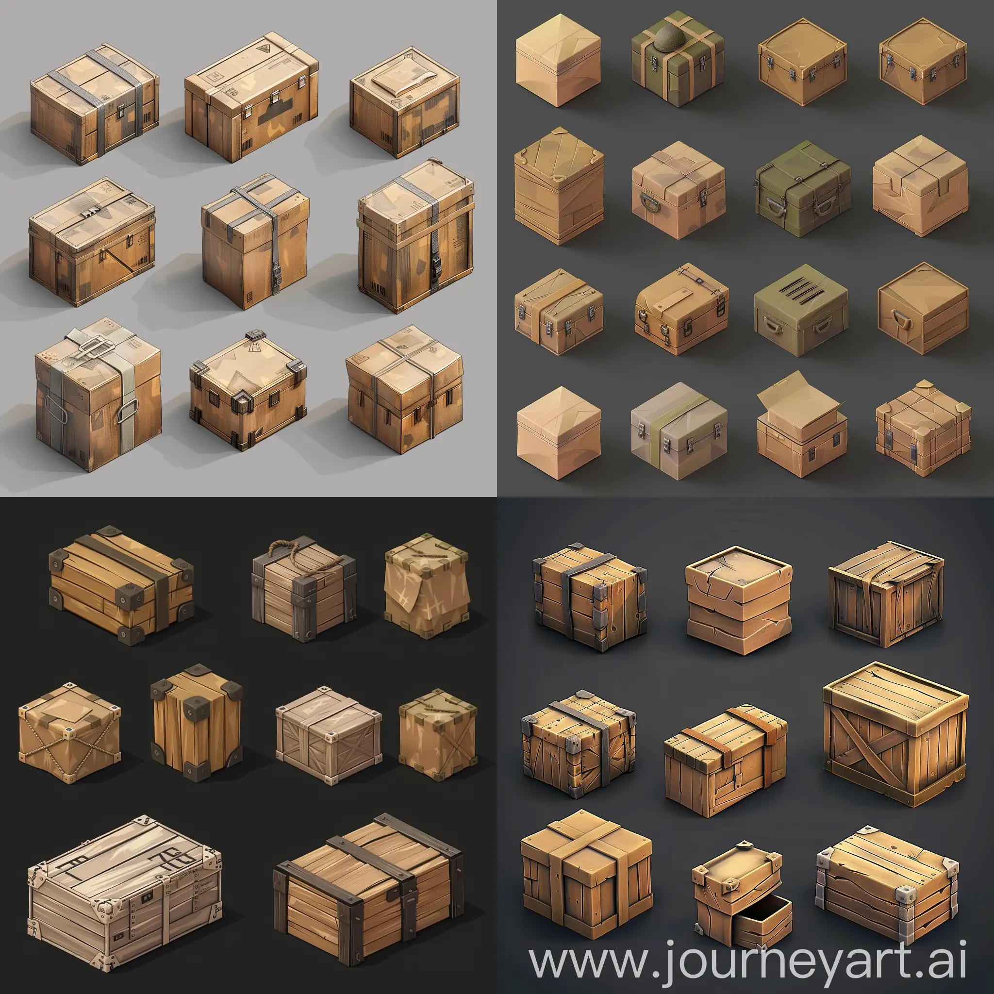 Realistic-Isometric-Military-Cardboard-Boxes-Set