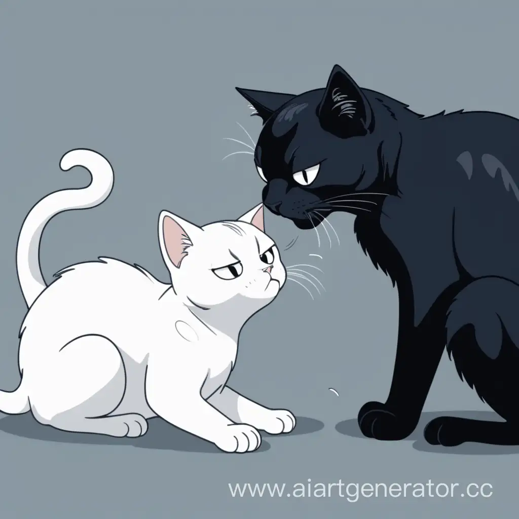 Intense-Cat-Confrontation-Black-Cat-Hissing-and-White-Cat-in-Fear
