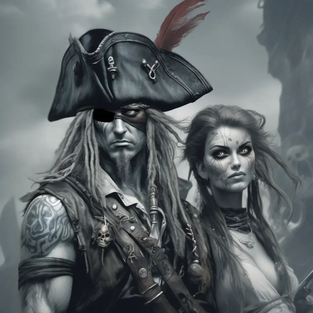 Luis Royo Style Color Illustration CloseUp TwoHeaded Pirate Monster