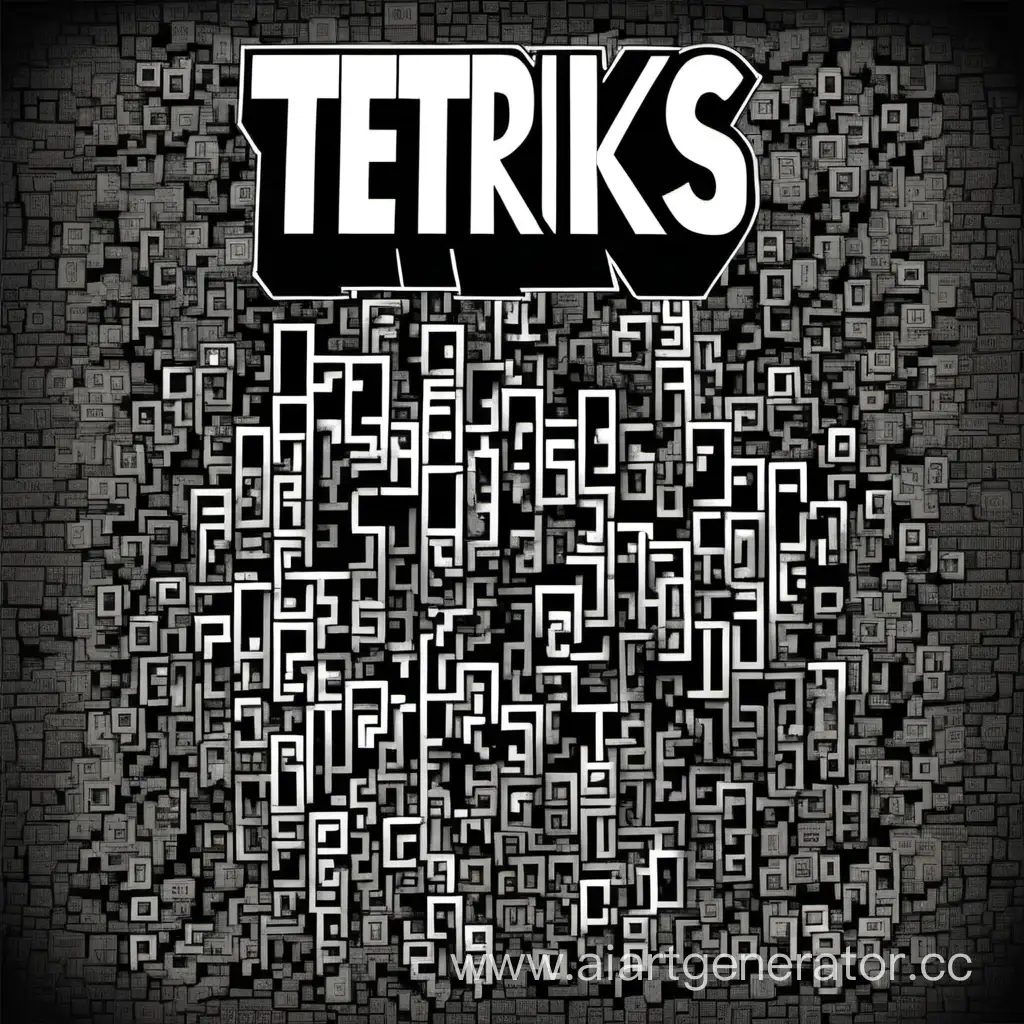 Обложка тетриса в соулс лайк стиле с надписью tetriks