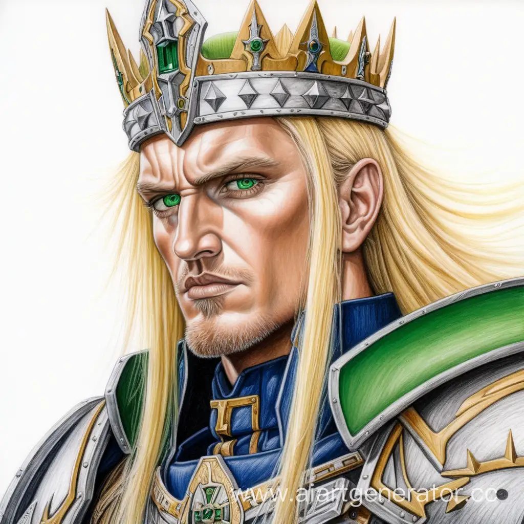 Король Артур warhammer 40000 блондин зелёные глаза портрет  карандашом цветной
