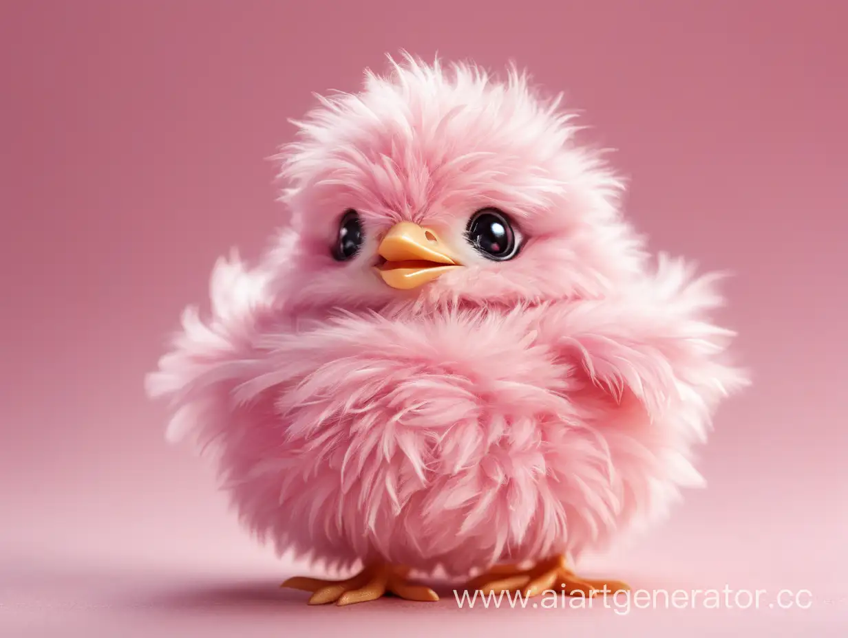 Cute happy pink chick fluffy tiny