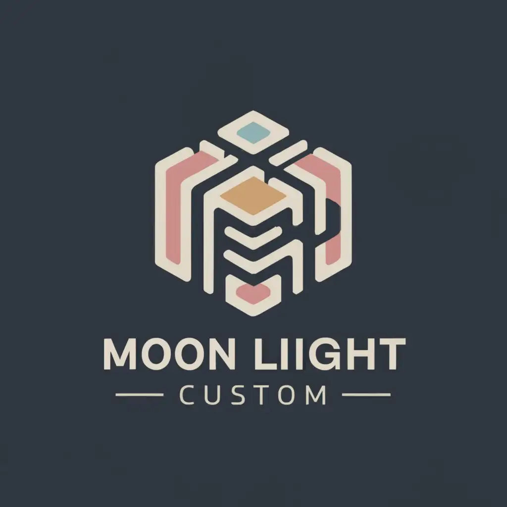 a logo design,with the text "MOON LIGHT CUSTOM", main symbol:Cube and moon,Moderate,clear background