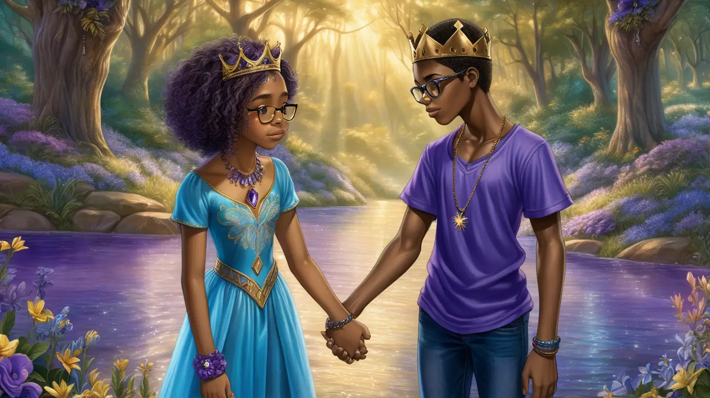 Supportive AfricanAmerican Teenage Couple Embraced in Enchanted Forest