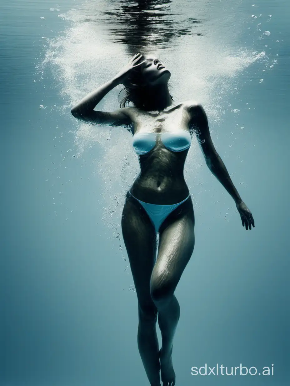 A acqua woman with body is full made of water. Fullbody.