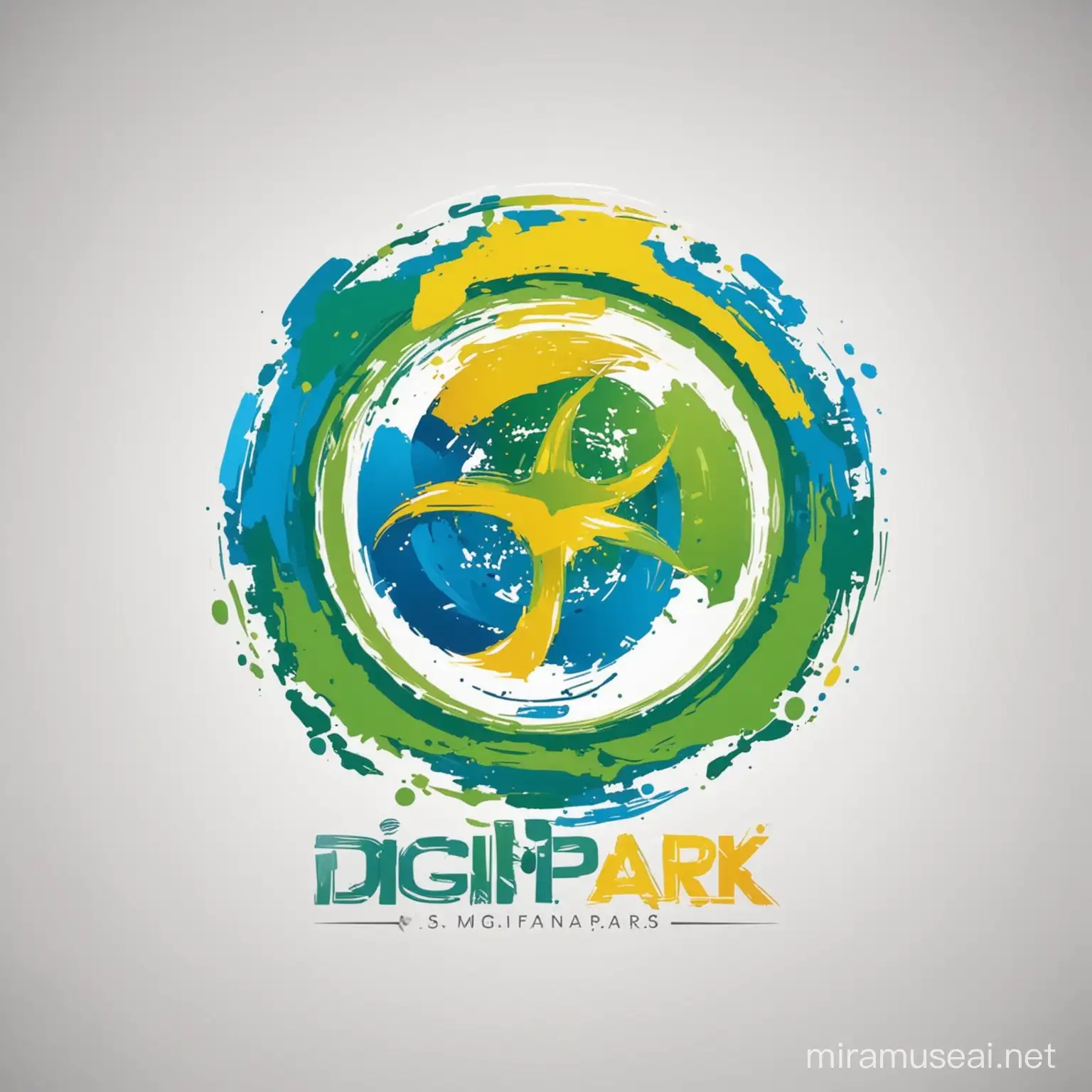 create a Ict tech logo with colour green,blue and yellow.
the brand name is DigiSpark Mfangano. include the best image