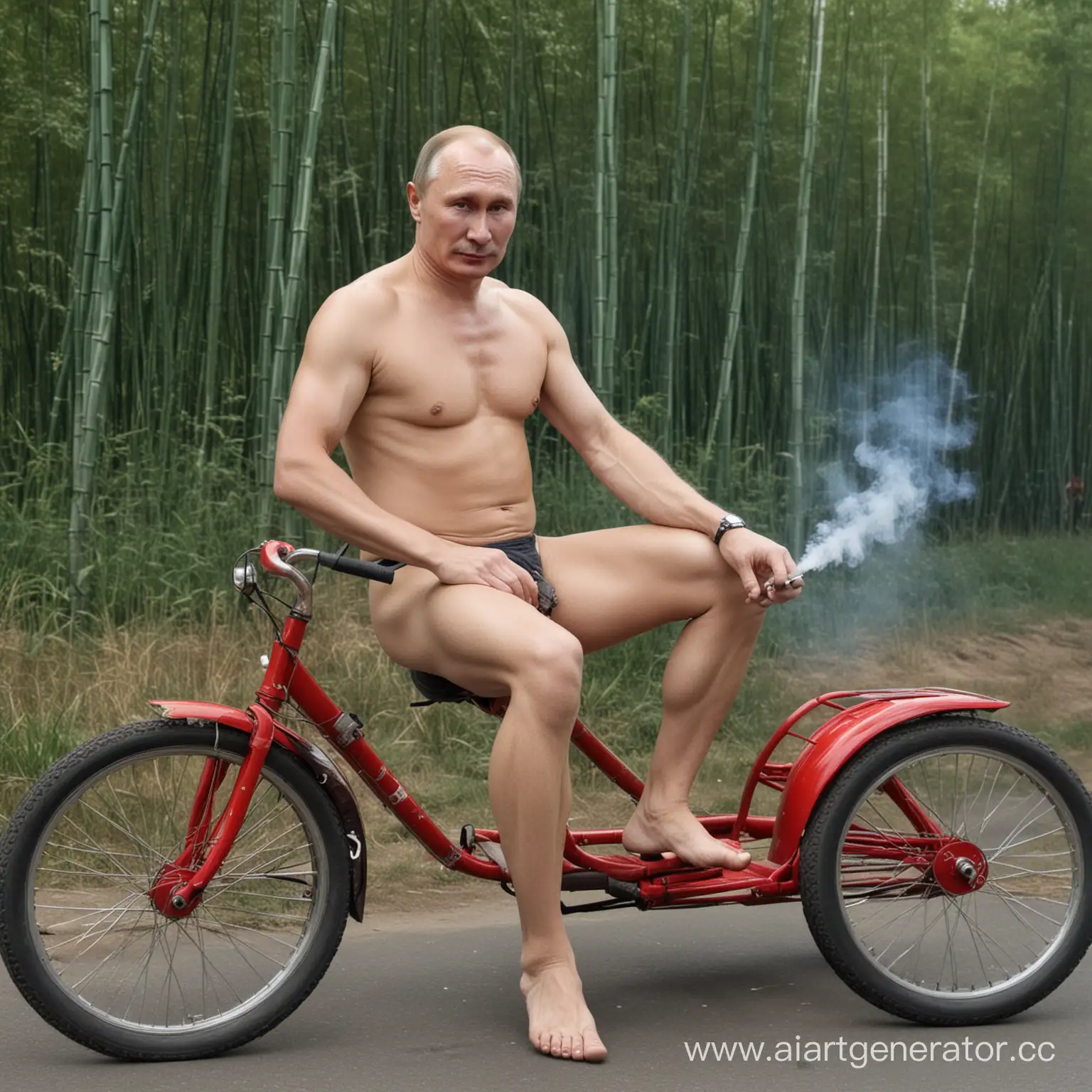 путин в трусах курит бамбук на трехколесном велосипеде