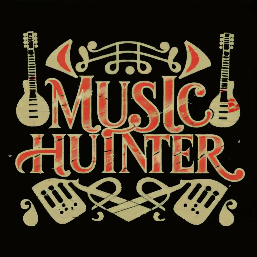 logo, all musical band, with the text "music hunter", typography
