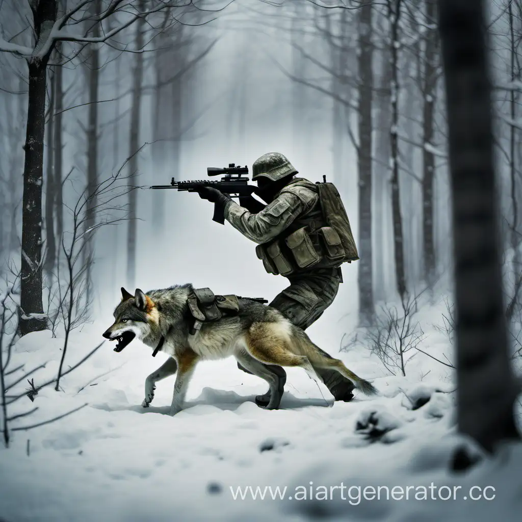 Soldier-Shooting-Wolf-in-Dense-Forest
