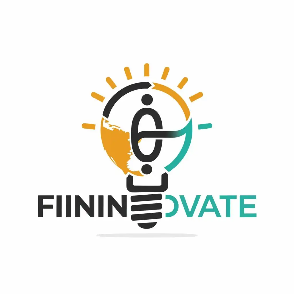 logo, Bulb with the globe in its centre, with the text "Finnovate", typography, be used in Finance industry